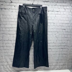 Maeve Black Collette cropped wide leg faux leather pants Sz 34